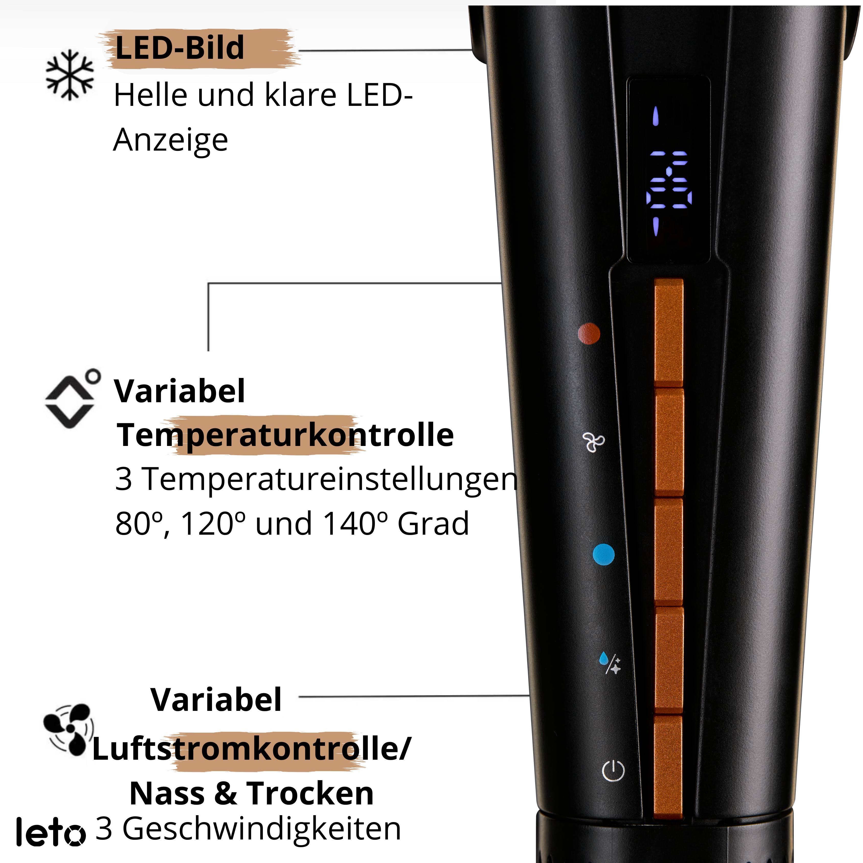 Leto Hairstrait Glätteeisen - 2 Einzelfunktionen